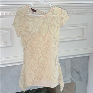 Girls famous pink beige size m lace top